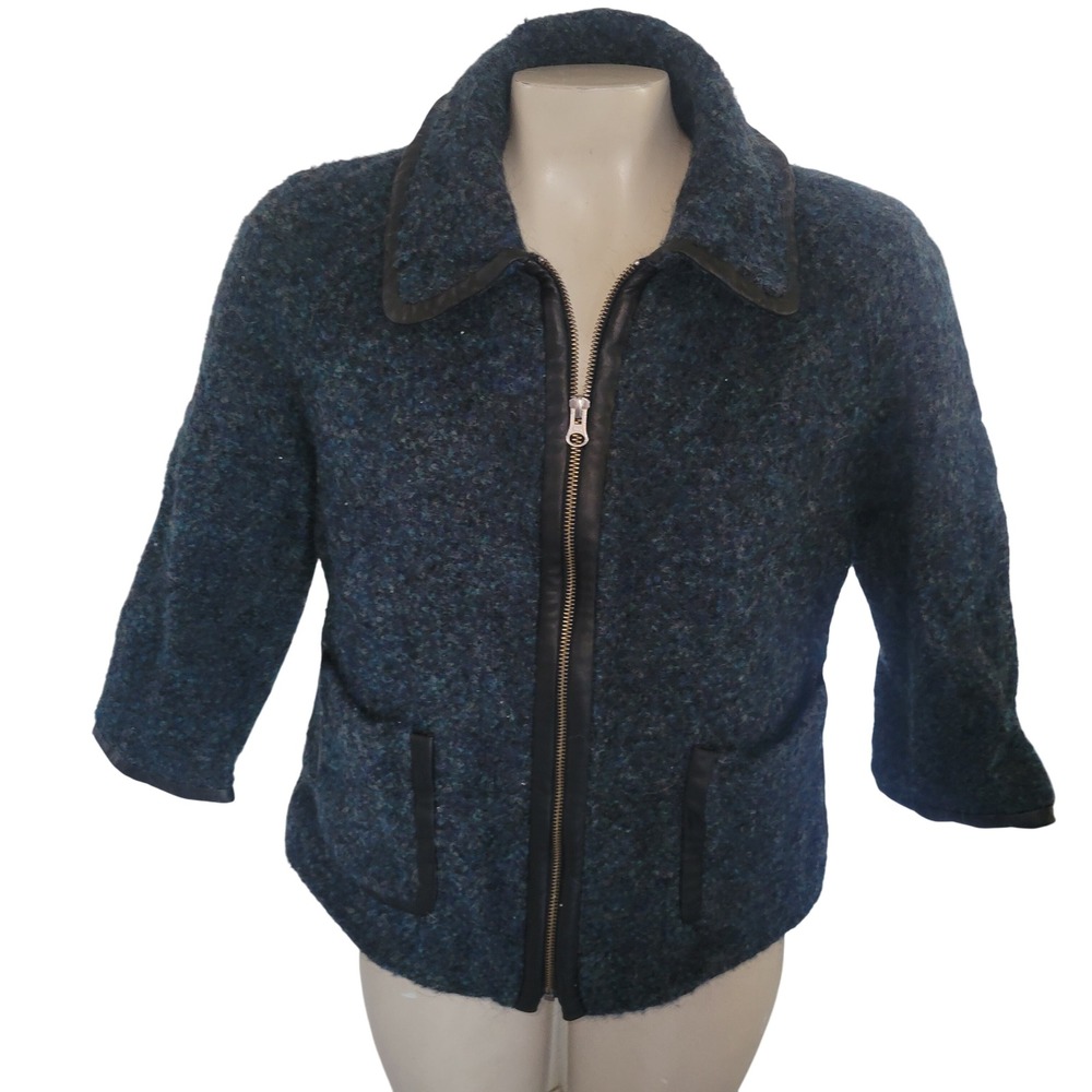 Classiques Entier Tweed leather trim Zip Front Collar Jacket M streetwear‎ fall